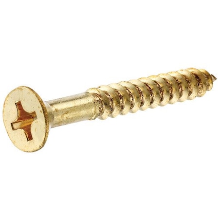 Hillman Wood Screw, #6, 1/2 in, Brass Flat Head Phillips Drive, 10 PK 7256